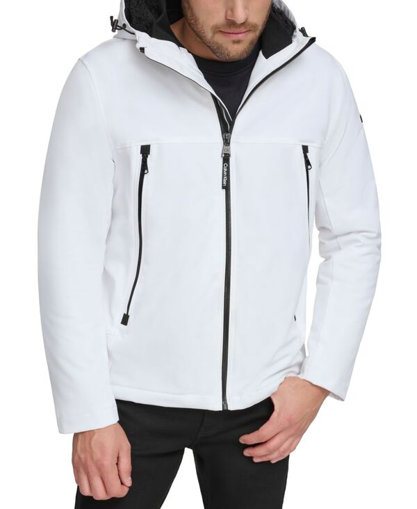 【送料無料】 カルバンクライン メンズ ジャケット・ブルゾン アウター Men's Sherpa Lined Infinite Stretch Soft Shell Jacket White