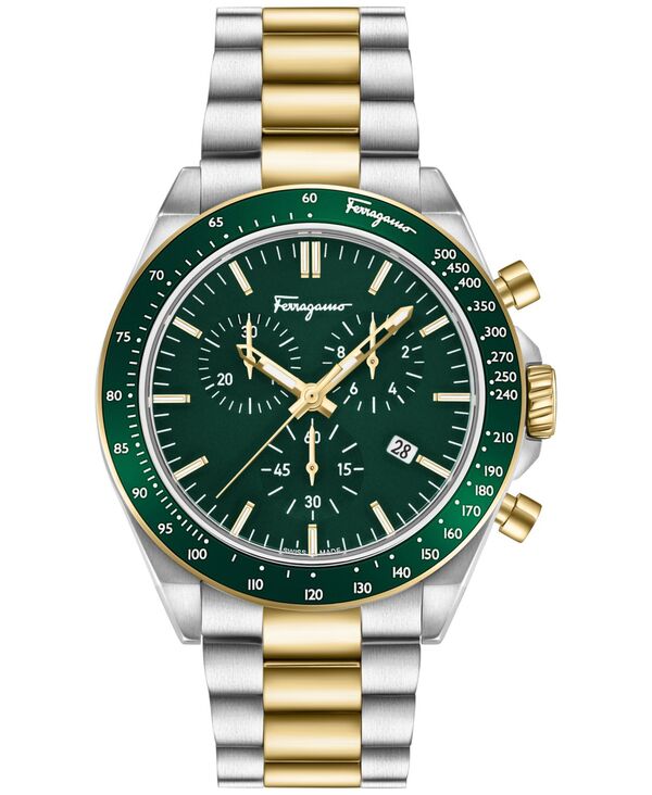 【送料無料】 フェラガモ メンズ 腕時計 アクセサリー Men's Swiss Chronograph Urban Two-Tone Stainless Steel Bracelet Watch 43mm Two Tone