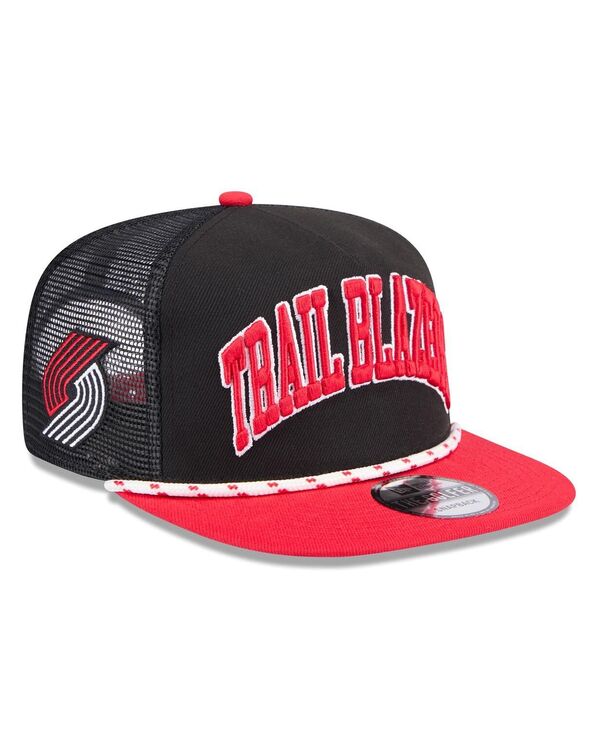 【送料無料】 ニューエラ メンズ 帽子 アクセサリー Men 039 s Black/Red Portland Trail Blazers Throwback Team Arch Golfer Snapback Hat Black Red