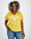 【送料無料】 スタイルアンドコー レディース シャツ トップス Women 039 s Embroidery Vacay Top XS-3X Cornmeal Yellow
