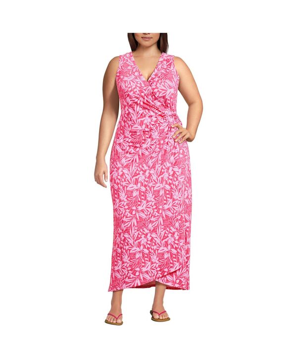 【送料無料】 ランズエンド レディース ワンピース トップス Plus Size Sleeveless Tulip Hem Maxi Dress Rouge pink graphic floral