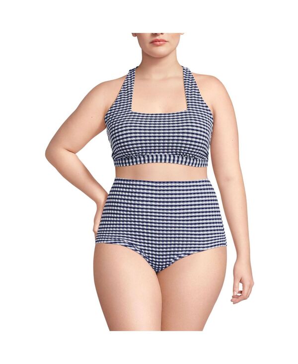 ̵ 󥺥 ǥ ȥåפΤ  Plus Size Gingham Square Neck Halter Bikini Swimsuit Top Deep sea navy/white gingham