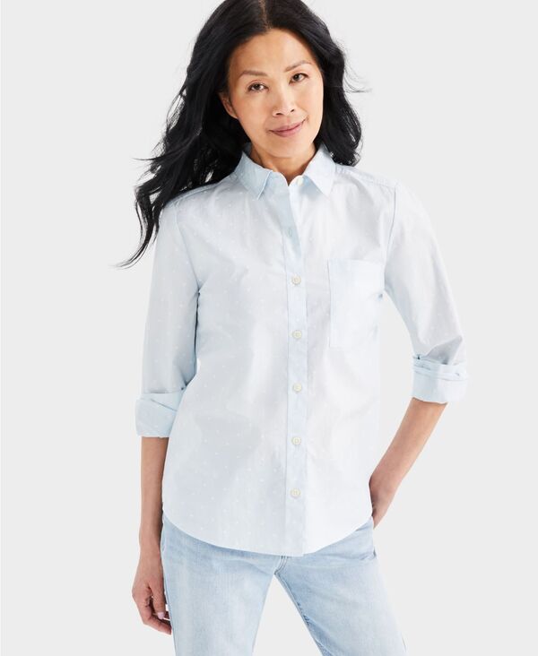  スタイルアンドコー レディース シャツ トップス Women's Printed Cotton Poplin Button-Up Shirt Dot Cool Dusk