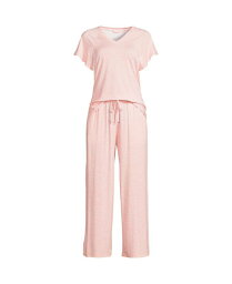 【送料無料】 ランズエンド レディース ナイトウェア アンダーウェア Women's Cooling Pajama Set - Short Sleeve Top and Crop Pants Crisp peach compact floral