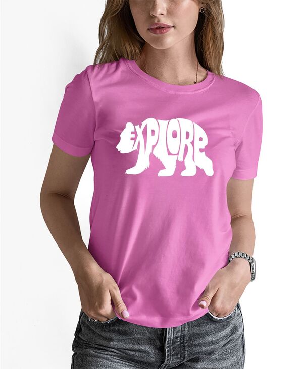 yz GG[|bvA[g fB[X Vc gbvX Women's Word Art Explore T-Shirt Pink