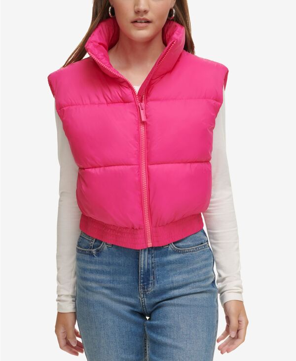  カルバンクライン レディース ジャケット・ブルゾン アウター Women's Extended-Shoulder Cropped Puffer Vest Electric Pink