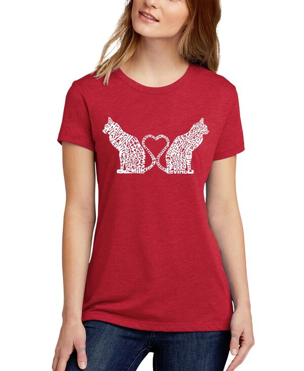 yz GG[|bvA[g fB[X Vc gbvX Women's Premium Blend Word Art Cat Tail Heart T-Shirt Red