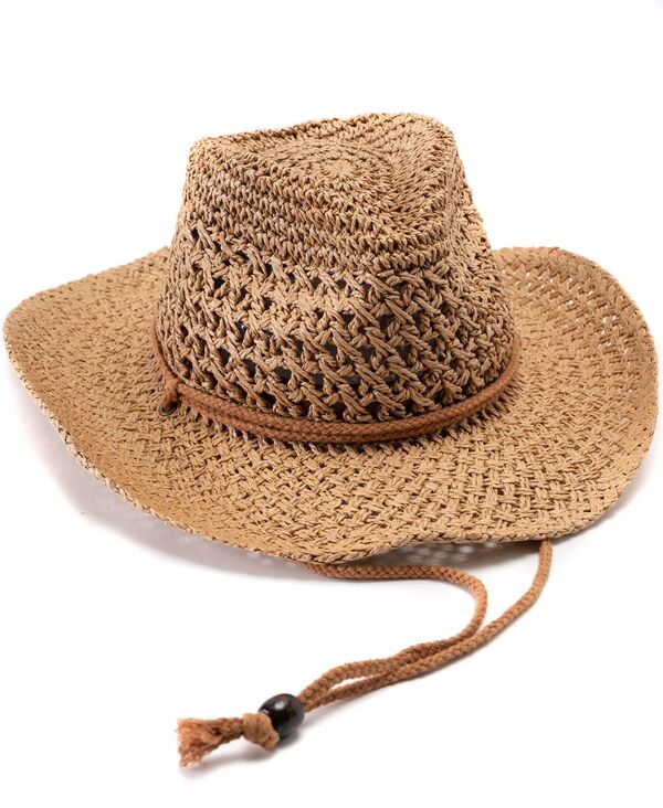  ヴィンスカムート レディース 帽子 アクセサリー Crochet Straw Cowboy Hat with Chin Strap Tan