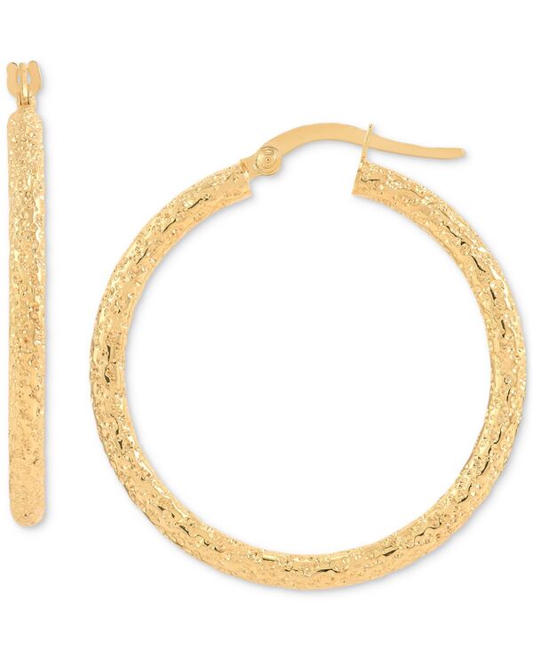 yz C^A S[h fB[X sAXECO ANZT[ Textured Tube Medium Hoop Earrings in 10k Gold 1-1/8