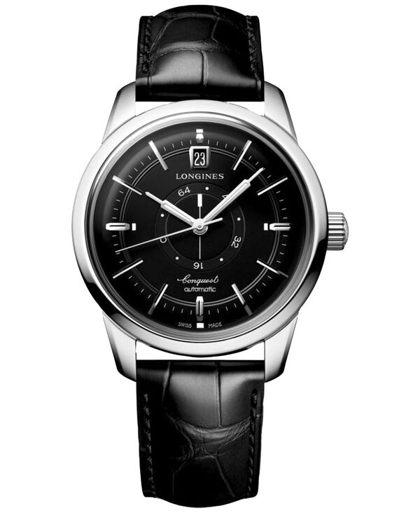 ロンジン 【送料無料】 ロンジン レディース 腕時計 アクセサリー Women's Swiss Automatic Conquest Heritage Black Leather Strap Watch 38mm No Color