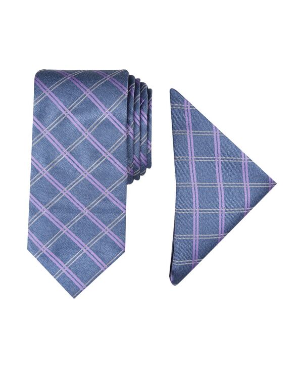 yz iEeBJ Y lN^C ANZT[ Men Marion Grid Tie & Pocket Square Set Purple