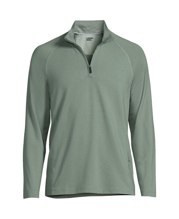 【送料無料】 ランズエンド メンズ シャツ トップス Men 039 s Long Sleeve Raglan Social Active Quarter Zip Lily pad green