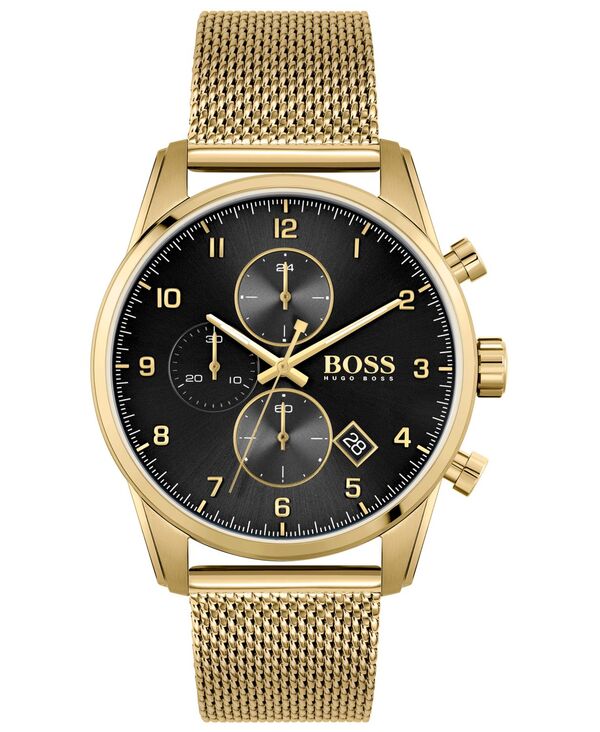 【送料無料】 ヒューゴボス メンズ ブレスレット・バングル・アンクレット アクセサリー Men's Skymaster Gold-Tone Stainless Steel Mesh Bracelet 44mm Gold