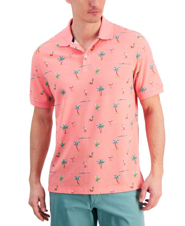 ̵ ֥롼  ݥ ȥåץ Men's Textured Short Sleeve Florida Life Print Performance Polo Shirt Coral Cream