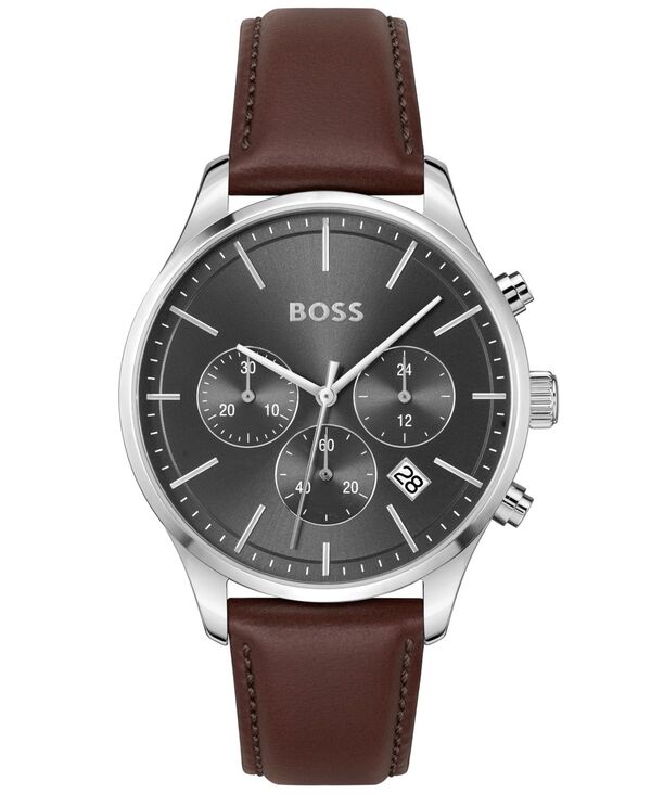 楽天ReVida 楽天市場店【送料無料】 ヒューゴボス メンズ 腕時計 アクセサリー BOSS Men's Chronograph Avery Brown Leather Strap Watch 42mm Gray Dial