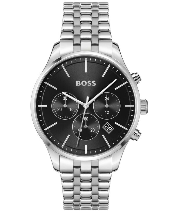 【送料無料】 ヒューゴボス メンズ 腕時計 アクセサリー BOSS Men s Chronograph Avery Stainless Steel Bracelet Watch 42mm Black Dial