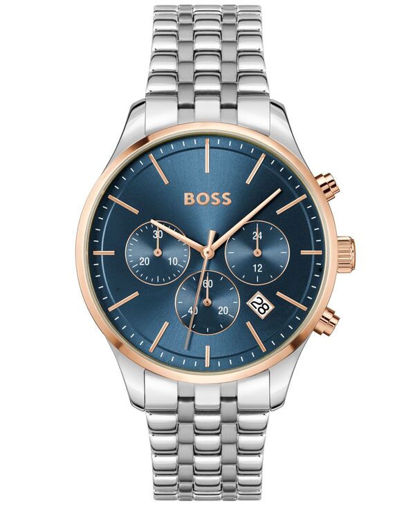 【送料無料】 ヒューゴボス メンズ 腕時計 アクセサリー BOSS Men s Chronograph Avery Stainless Steel Bracelet Watch 42mm Blue Dial