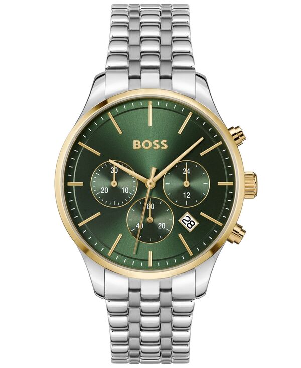 【送料無料】 ヒューゴボス メンズ 腕時計 アクセサリー BOSS Men s Chronograph Avery Stainless Steel Bracelet Watch 42mm Green Dial