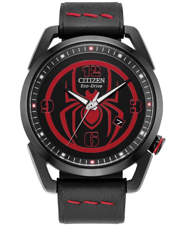 【送料無料】 シチズン メンズ 腕時計 アクセサリー Eco-Drive Men's Marvel Miles Morales Black Leat..