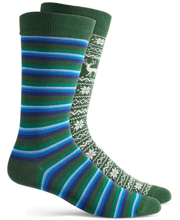 【送料無料】 クラブルーム メンズ 靴下 アンダーウェア Men 039 s Holiday Snowflake Fair Isle Grid Socks - 2 pk. Green/blue