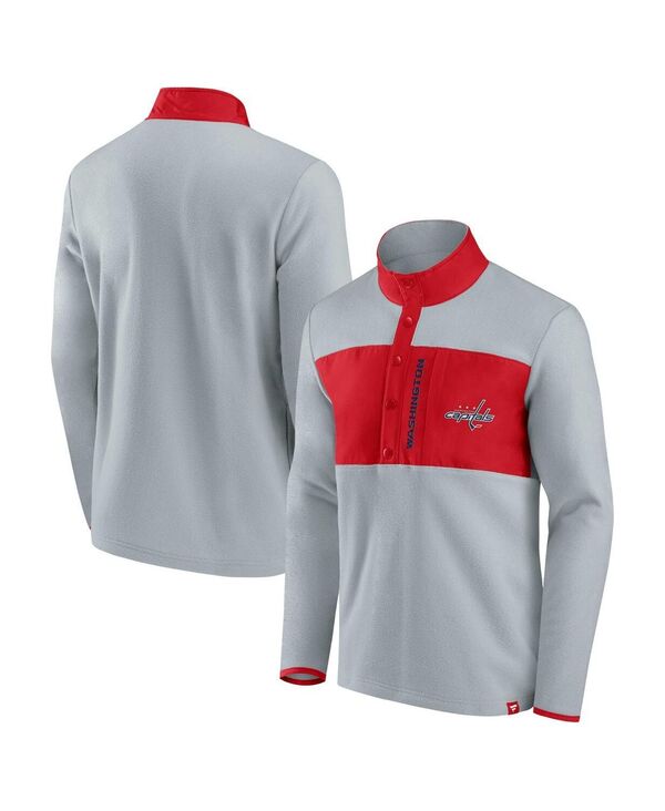 【送料無料】 ファナティクス メンズ ジャケット・ブルゾン アウター Men's Gray Red Washington Capitals Omni Polar Fleece Quarter-Snap Jacket Gray Red