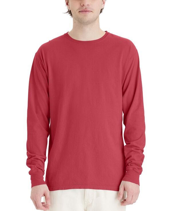 【送料無料】 ヘインズ メンズ Tシャツ トップス Unisex Garment Dyed Long Sleeve Cotton T-Shirt Red
