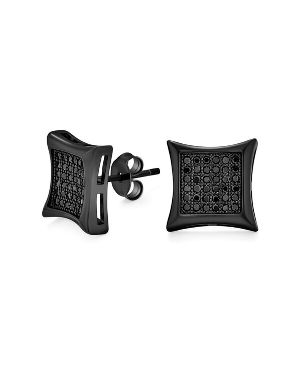 【送料無料】 ブリング メンズ ピアス イヤリング アクセサリー Black Square Shaped Cubic Zirconia Micro Pave CZ Kite Stud Earrings For Men Black Plated .925 Sterling Silver 9MM Black