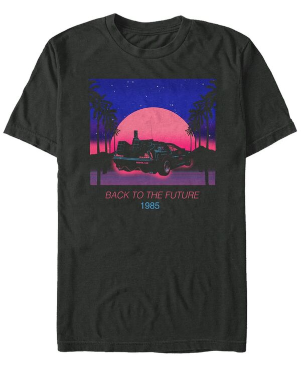 フィフスサン メンズ トップス Tシャツ Fifth Sun Back to the Future Franchise Men's Neon Delorean 1985 Sunset Poster Short Sleeve T-Shirt Black ブラック