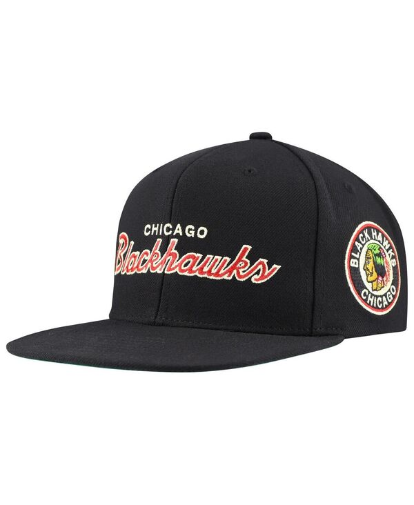 ミッチェル＆ネス 【送料無料】 ミッチェル&ネス メンズ 帽子 アクセサリー Mitchell Ness Men's Black Chicago Blackhawks Core Team Script 2.0 Snapback Hat Black