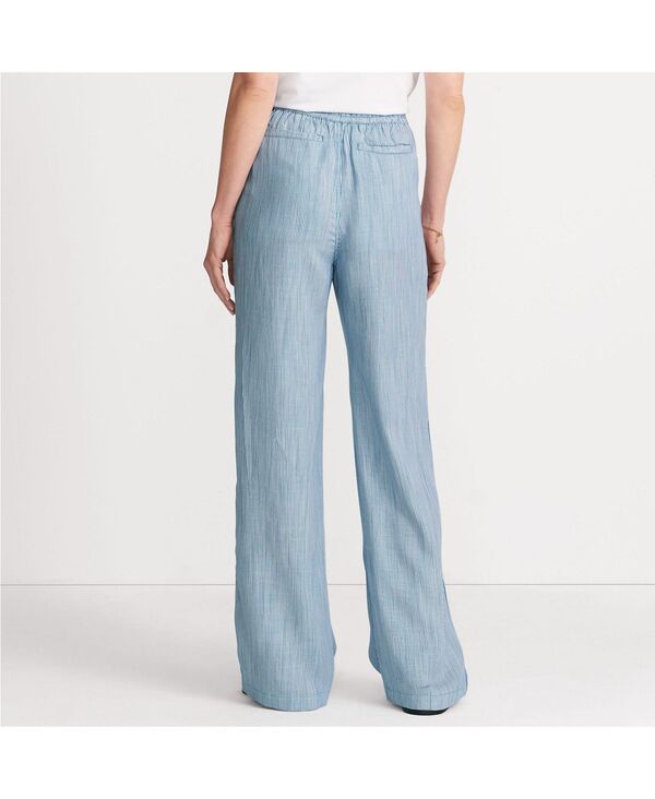 【送料無料】 ランズエンド レディース カジュアルパンツ ボトムス Petite TENCEL Fiber High Rise Wide Leg Pants Navy white micro stripe