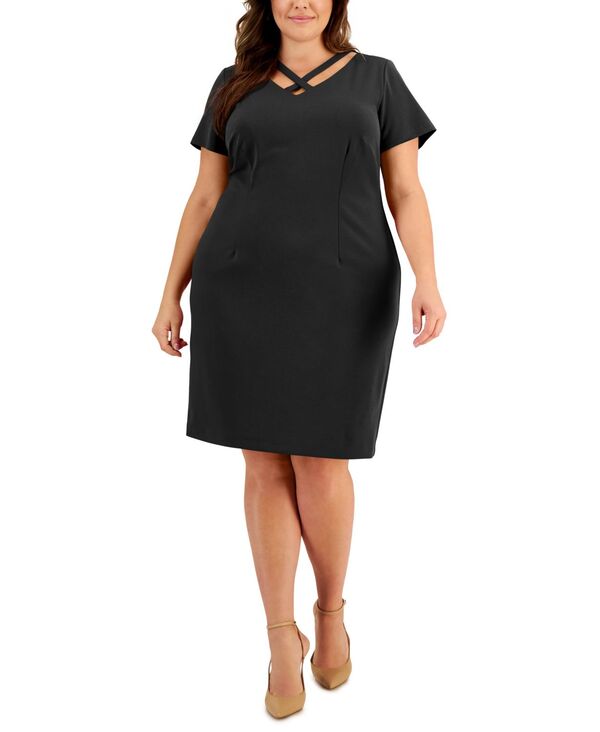 【送料無料】 コネクテッド レディース ワンピース トップス Plus Size Cross-Front Sheath Dress Black