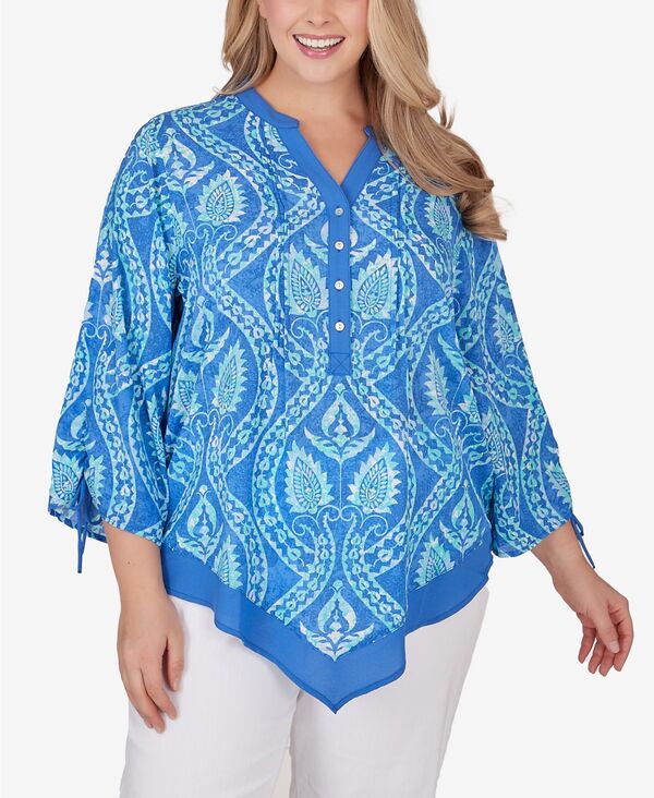  ルビーアールディー レディース シャツ トップス Plus Size Polynesian Bali Top Blue Moon Multi