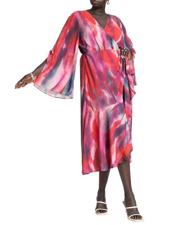 【送料無料】 エロクイ レディース ワンピース トップス Plus Size Flare Sleeve Wrap Dress - 14 Painter 039 s Sunrise Painter 039 s sunrise