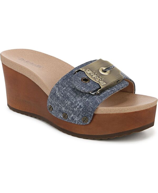 【送料無料】 ドクター ショール レディース サンダル シューズ Women 039 s Original Life Platform Slides Dark Blue Denim Leather