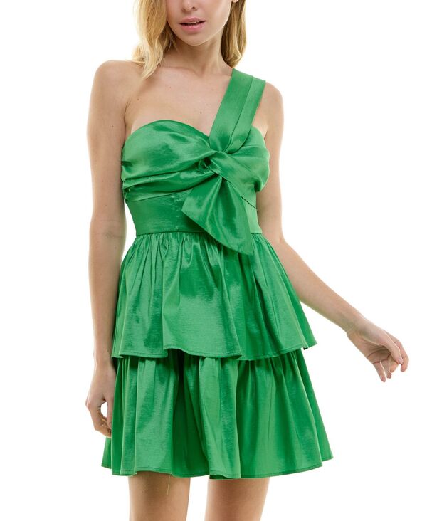 【送料無料】 シティー スタジオ レディース ワンピース トップス Juniors' Taffeta One-Shoulder Fit & Flare Dress Green