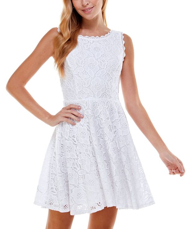 【送料無料】 シティー スタジオ レディース ワンピース トップス Juniors' Lace Fit & Flare Dress White