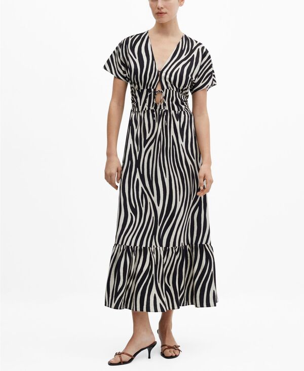 【送料無料】 マンゴ レディース ワンピース トップス Women's Printed Cut-Out Detail Dress Medium Brown