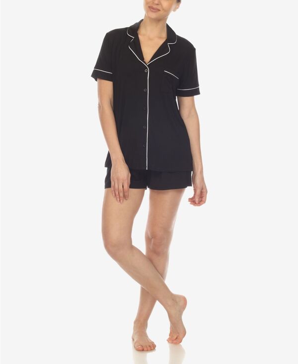 楽天ReVida 楽天市場店【送料無料】 ホワイトマーク レディース ナイトウェア アンダーウェア Women's 2 Pc. Short Sleeve Pajama Set Black