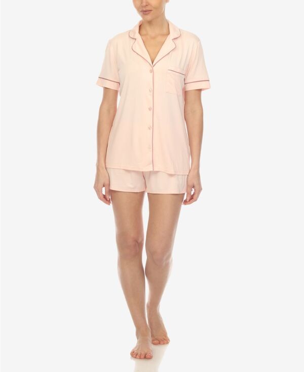 楽天ReVida 楽天市場店【送料無料】 ホワイトマーク レディース ナイトウェア アンダーウェア Women's 2 Pc. Short Sleeve Pajama Set Pink