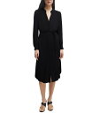 【送料無料】 ヒューゴボス レディース ワンピース トップス Women's Collarless V Neckline Belted Dress Black