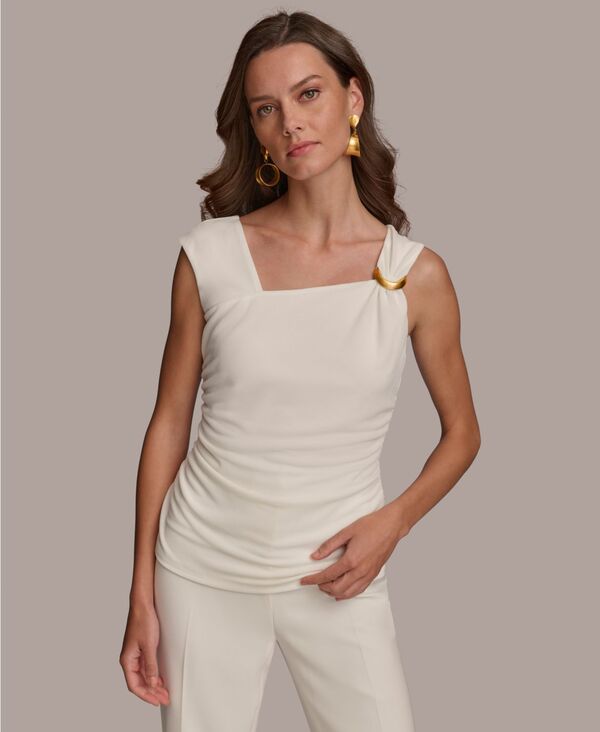  ダナキャラン レディース シャツ トップス Women's Asymmetrical Neckline Sleeveless Top Cream