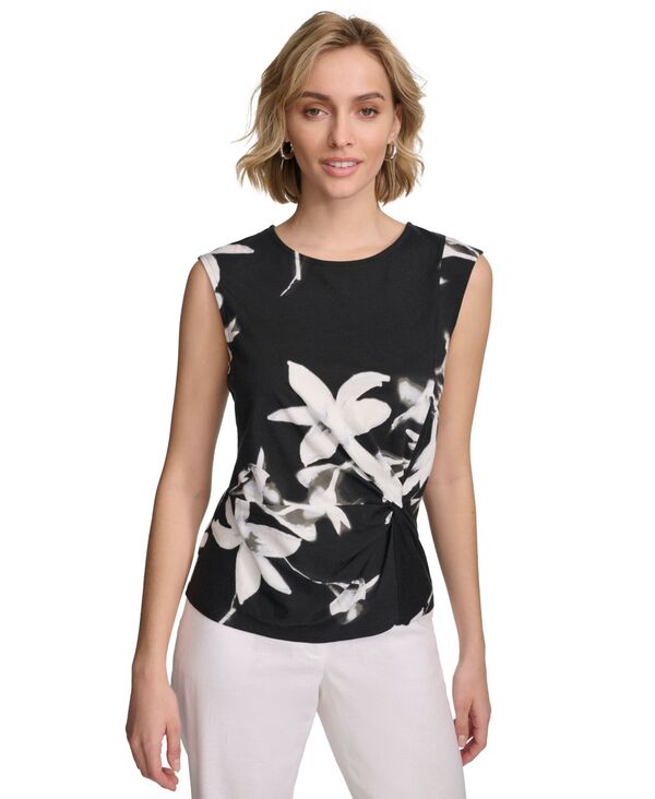 【送料無料】 カルバンクライン レディース シャツ トップス Women's Printed Sleeveless Top Black Multiのサムネイル