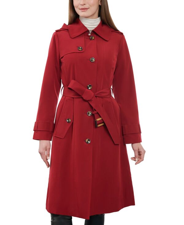【送料無料】 ロンドンフォグ レディース ジャケット・ブルゾン アウター Women's Single-Breasted Hooded Trench Coat Red Wood