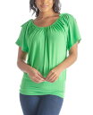 【送料無料】 24セブンコンフォート レディース シャツ トップス Solid Color Short Sleeve Split Shoulder Top Open Green(4)