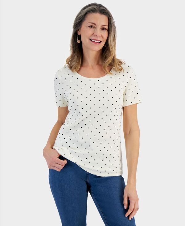 【送料無料】 スタイルアンドコー レディース シャツ トップス Women 039 s Printed Short-Sleeve Scoop-Neck Top Simple Dot