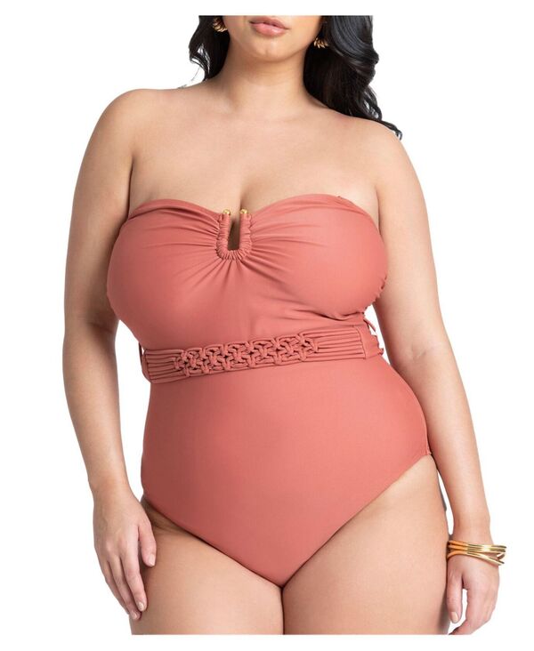 【送料無料】 エロクイ レディース 上下セット 水着 Plus Size Braided Belt Strapless One Piece - 26 Desert Red Desert red