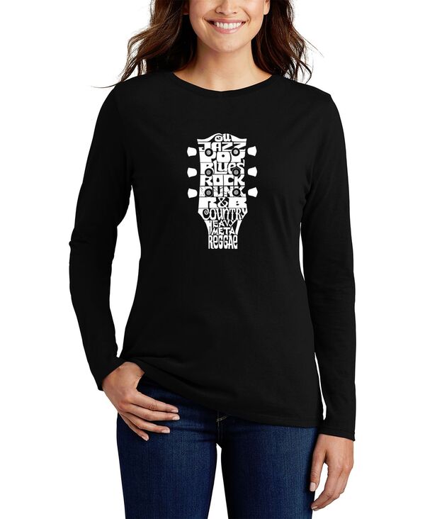 【送料無料】 エルエーポップアート レディース シャツ トップス Women's Long Sleeve Word Art Guitar Head Music Genres T-shirt Black