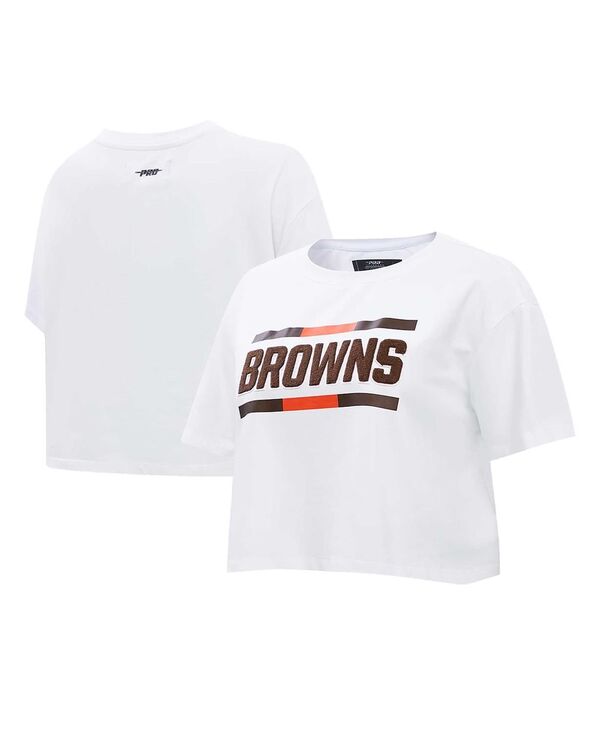 【送料無料】 プロスタンダード レディース Tシャツ トップス Women's White Cleveland Browns New Helmet Capsule Cropped T-shirt White