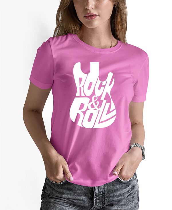 【送料無料】 エルエーポップアート レディース シャツ トップス Women's Word Art Rock And Roll Guitar T-Shirt Pink