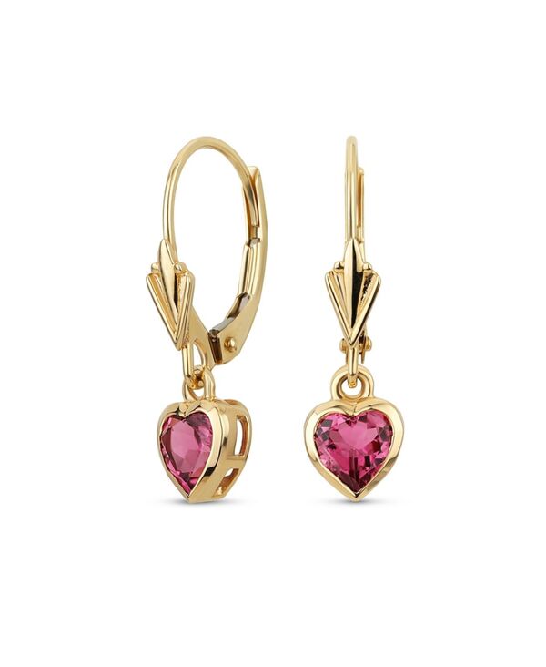 ̵ ֥ ǥ ԥ ꡼ Petite Delicate Romantic Real 14K Yellow Gold CZ Bezel Set Genuine Pink Tourmaline Gemstone Heart Dangle Earrings For Women Girlfriend Lever Back Pink